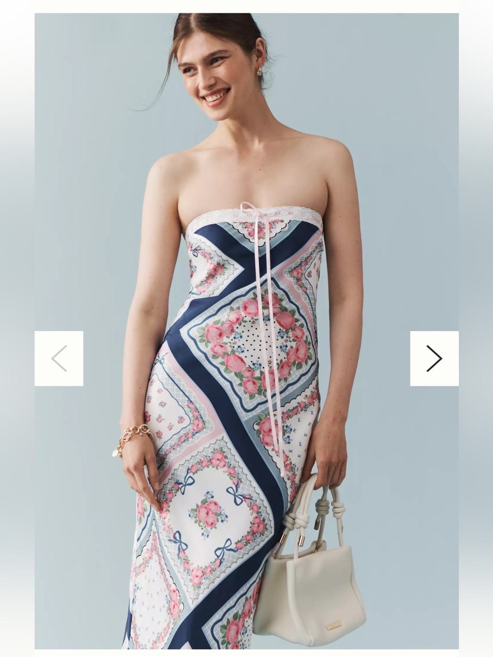 NWT For Love And Lemons Navy, Pink & White Strapless Floral Midi Dress